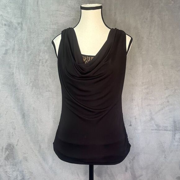 VTG Cache Black Top Layered Cowl Neck Flattering Ruched Sides Sz XS Y2K‎ - Picture 1 of 9